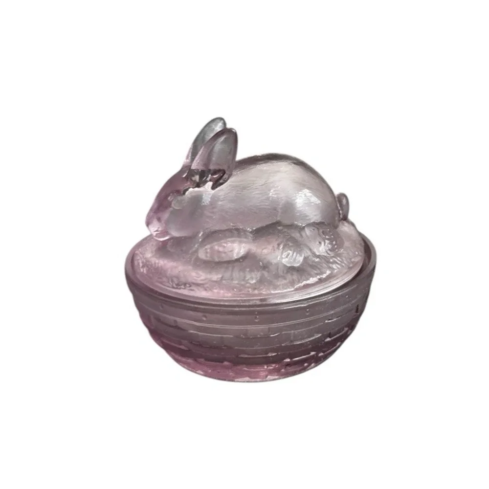 Longaberger 2004 Collectors Club Mini Purple Glass Easter Dish Bunny Nested Lid